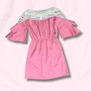 Esley Pink Off-Shoulder Kids Dress with Lace